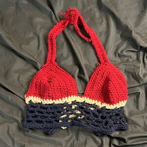 Red and Blue Crochet Halter Top